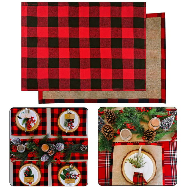 Holiday Time Christmas Buffalo Plaid Red & Black Ribbed Cotton Single Placemat
